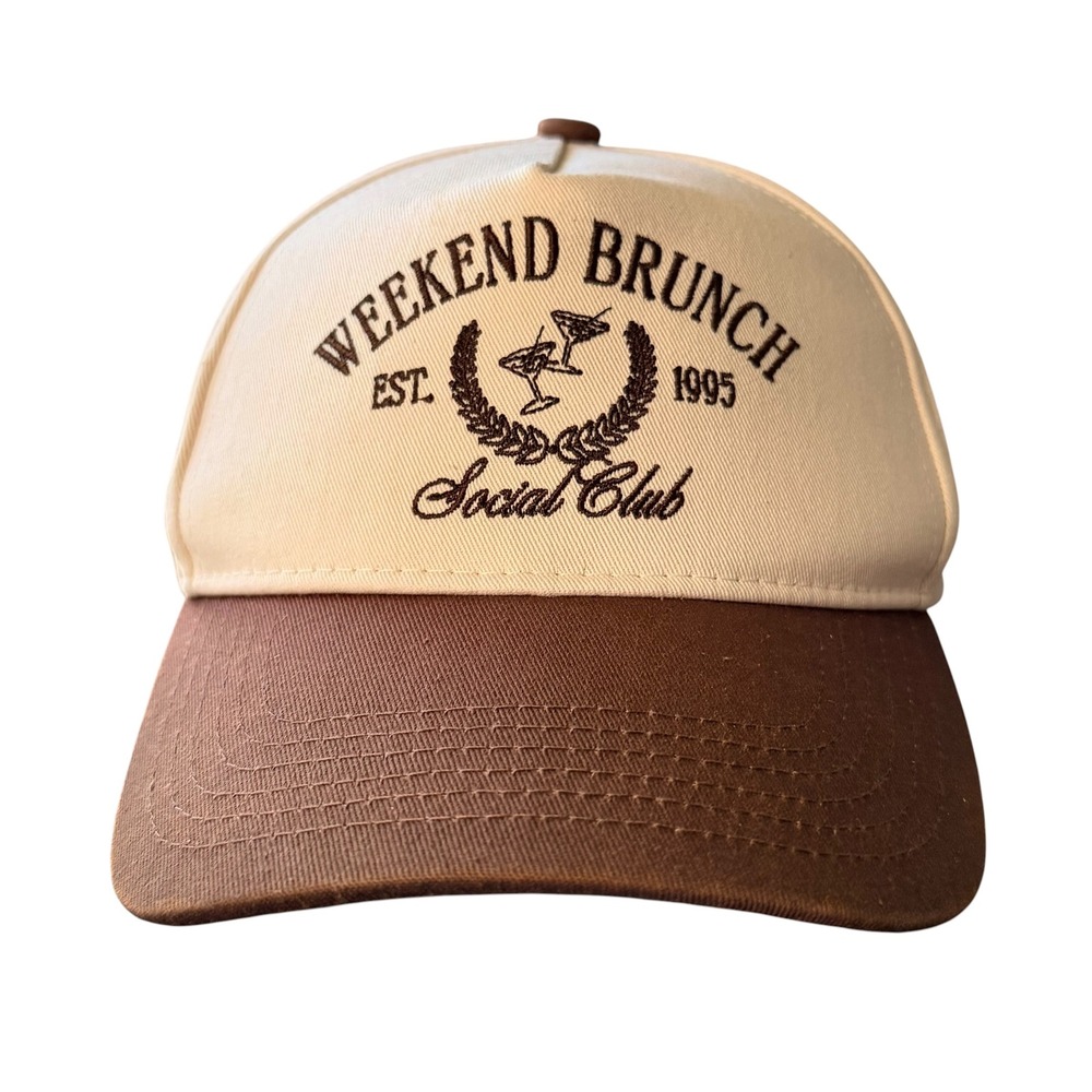 Kenz Kustomz Weekend Brunch Social Club Snapback Hat Cream Brown Trucker Cap